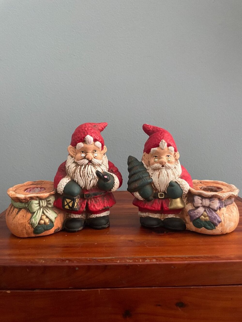 Vintage Santa Gnome Elf Candlestick Holder Set of 2 Ceramic
